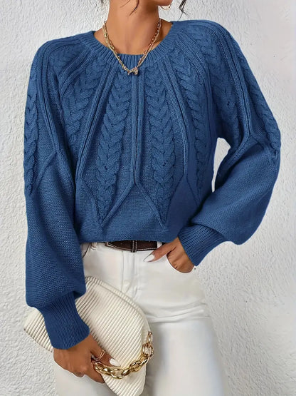 Women's Cable-Knit Long-Sleeve Sweater in Blue – Product view | Hensley London
