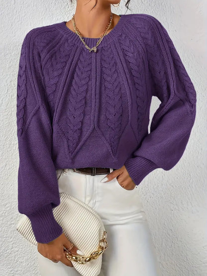 Women's Cable-Knit Long-Sleeve Sweater in Purple – Product view | Hensley London