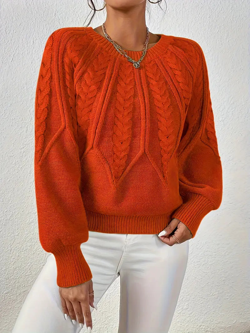 Women's Cable-Knit Long-Sleeve Sweater in Red – Product view | Hensley London
