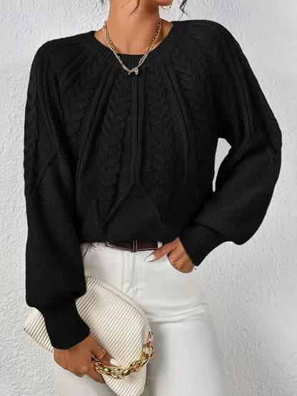 Women's Cable-Knit Long-Sleeve Sweater in Black – Product view | Hensley London