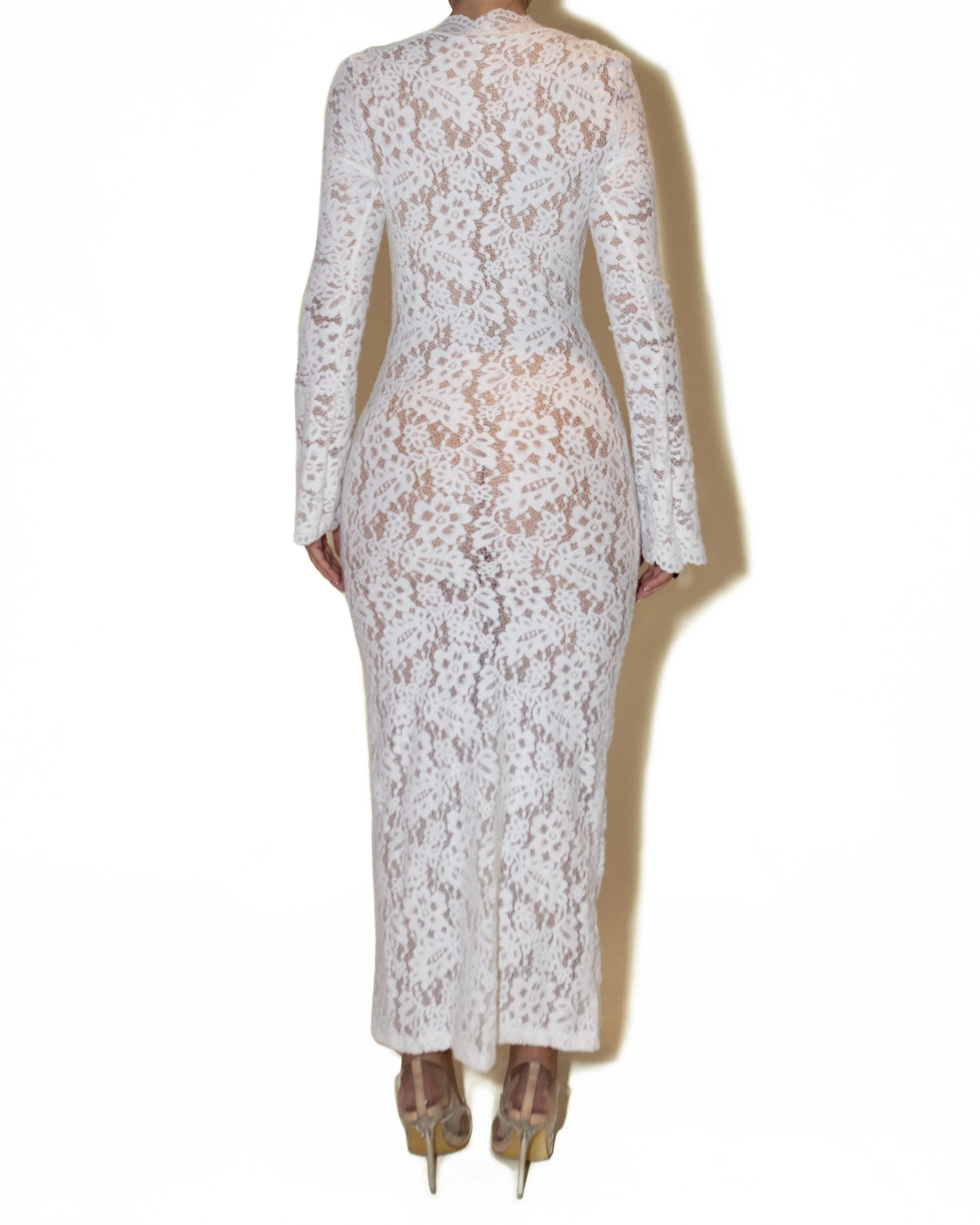 Women's Floral Lace Plunge-Neck Midi Dress – Product view | Hensley London