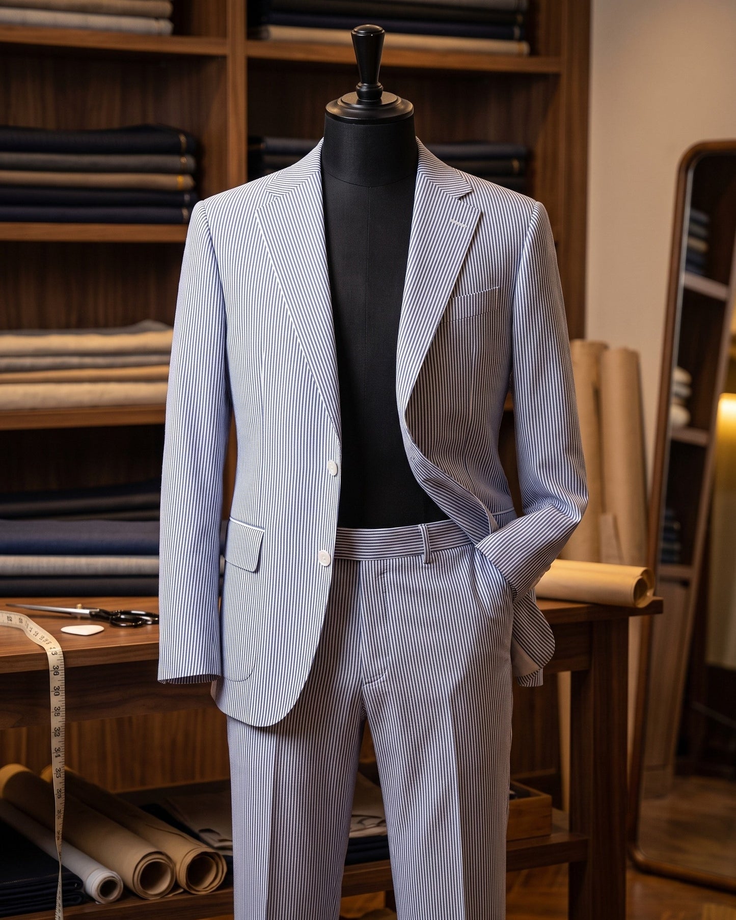 Men's Striped Cotton Two-Piece Suit - front view | Hensley London