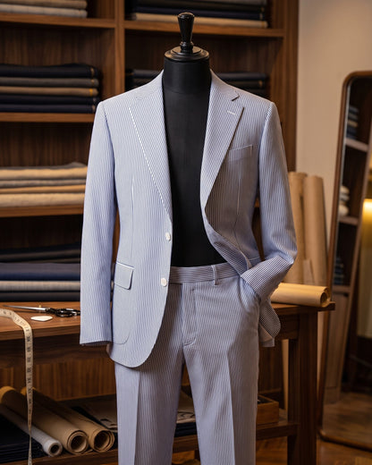 Men's Striped Cotton Two-Piece Suit - front view | Hensley London