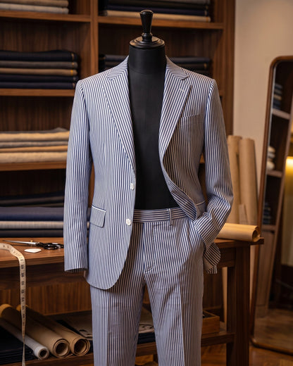 Men's Striped Cotton Two-Piece Suit - side view | Hensley London