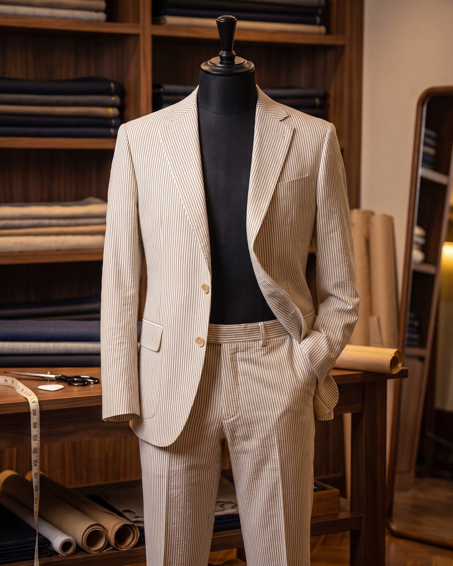 Men's Striped Cotton Two-Piece Suit - back view | Hensley London