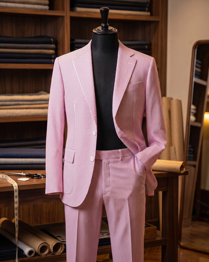 Men's Striped Cotton Two-Piece Suit - detail view | Hensley London