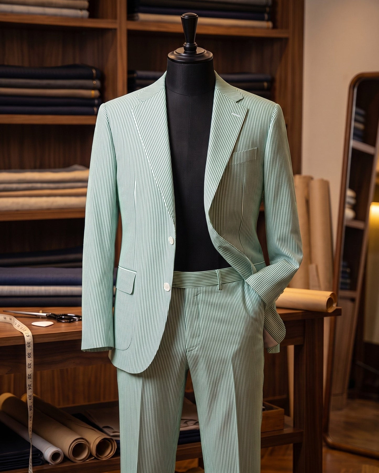 Men's Striped Cotton Two-Piece Suit - fabric detail | Hensley London