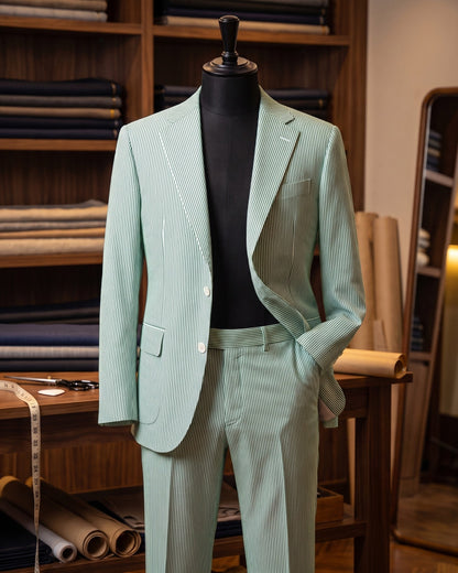 Men's Striped Cotton Two-Piece Suit - fabric detail | Hensley London