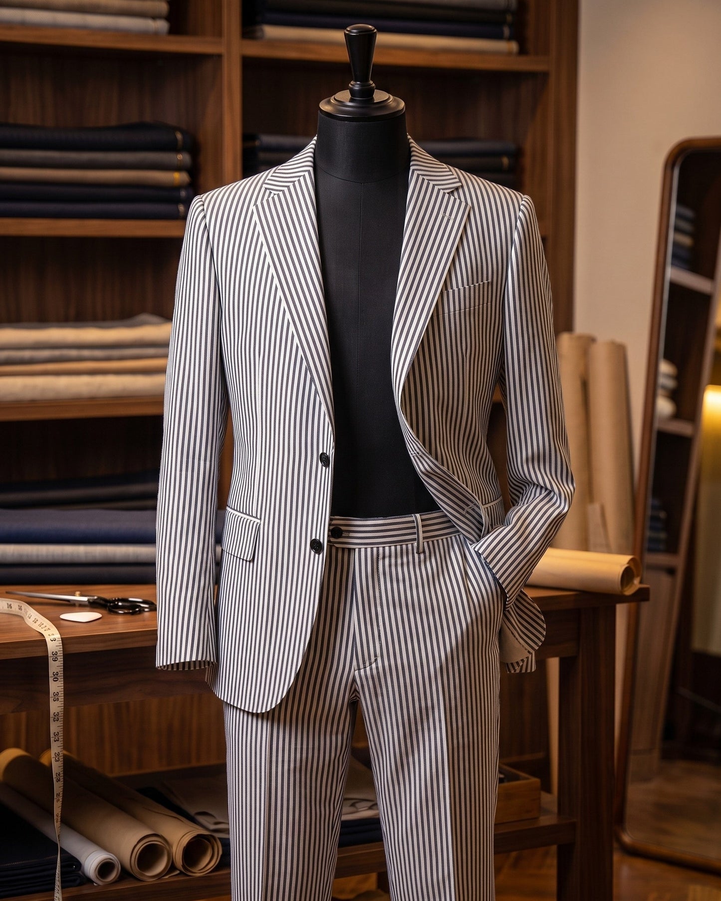 Men's Striped Cotton Two-Piece Suit - styled view | Hensley London