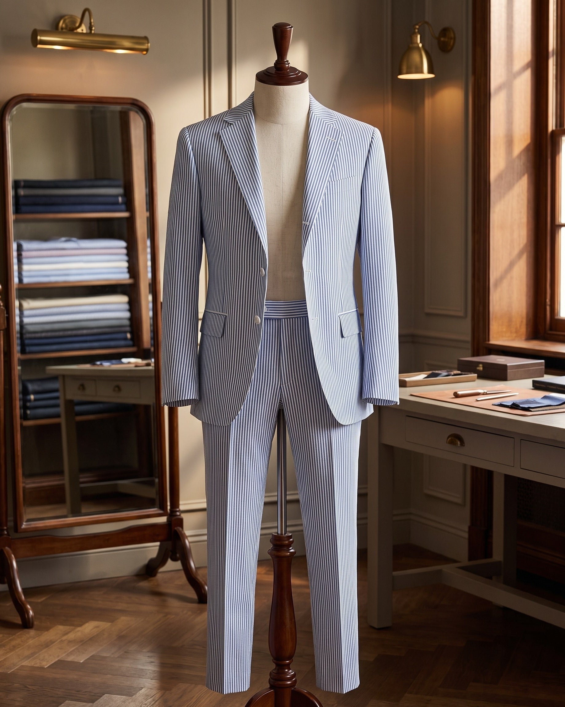 Men's Striped Cotton Two-Piece Suit - studio view | Hensley London