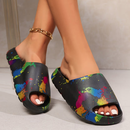 Women's Paint Splash Print Slide Sandals
