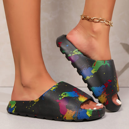 Women's Paint Splash Print Slide Sandals