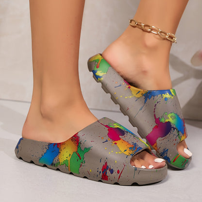 Women's Paint Splash Print Slide Sandals