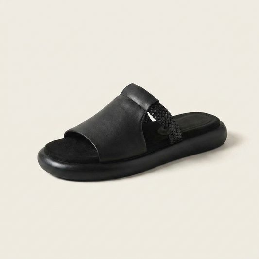 Women's Vegan Leather Open-Toe Slide Sandals – side view | Hensley London