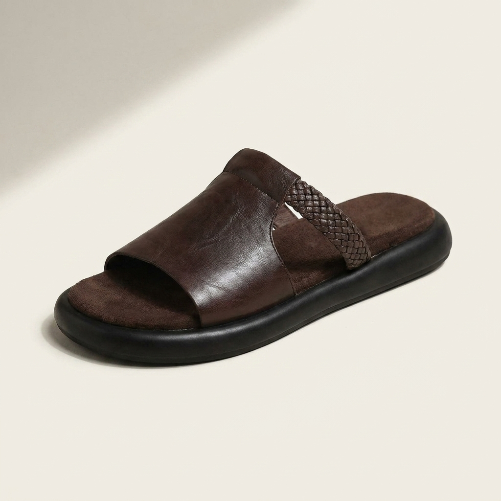 Women's Vegan Leather Open-Toe Slide Sandals – detail view | Hensley London