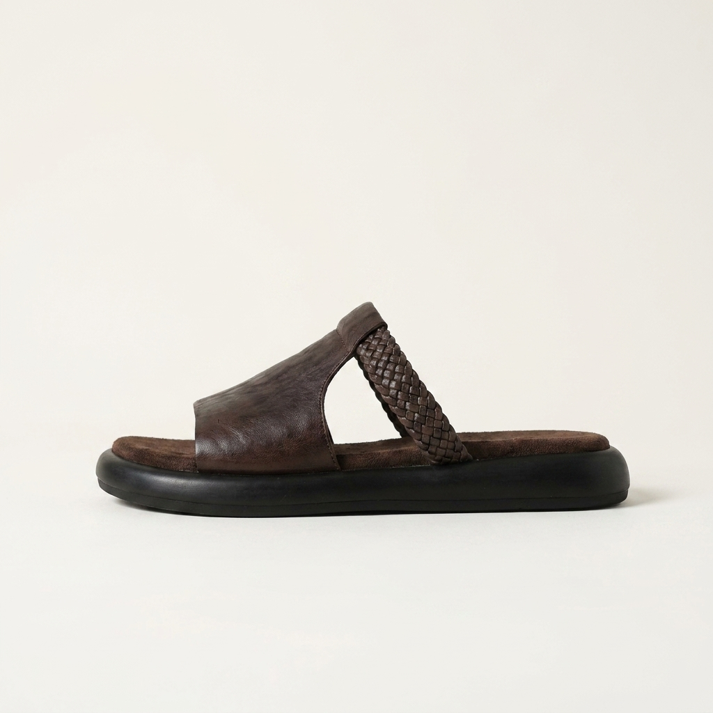 Women's Vegan Leather Open-Toe Slide Sandals – back view | Hensley London