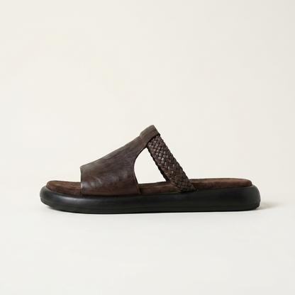 Women's Vegan Leather Open-Toe Slide Sandals – back view | Hensley London