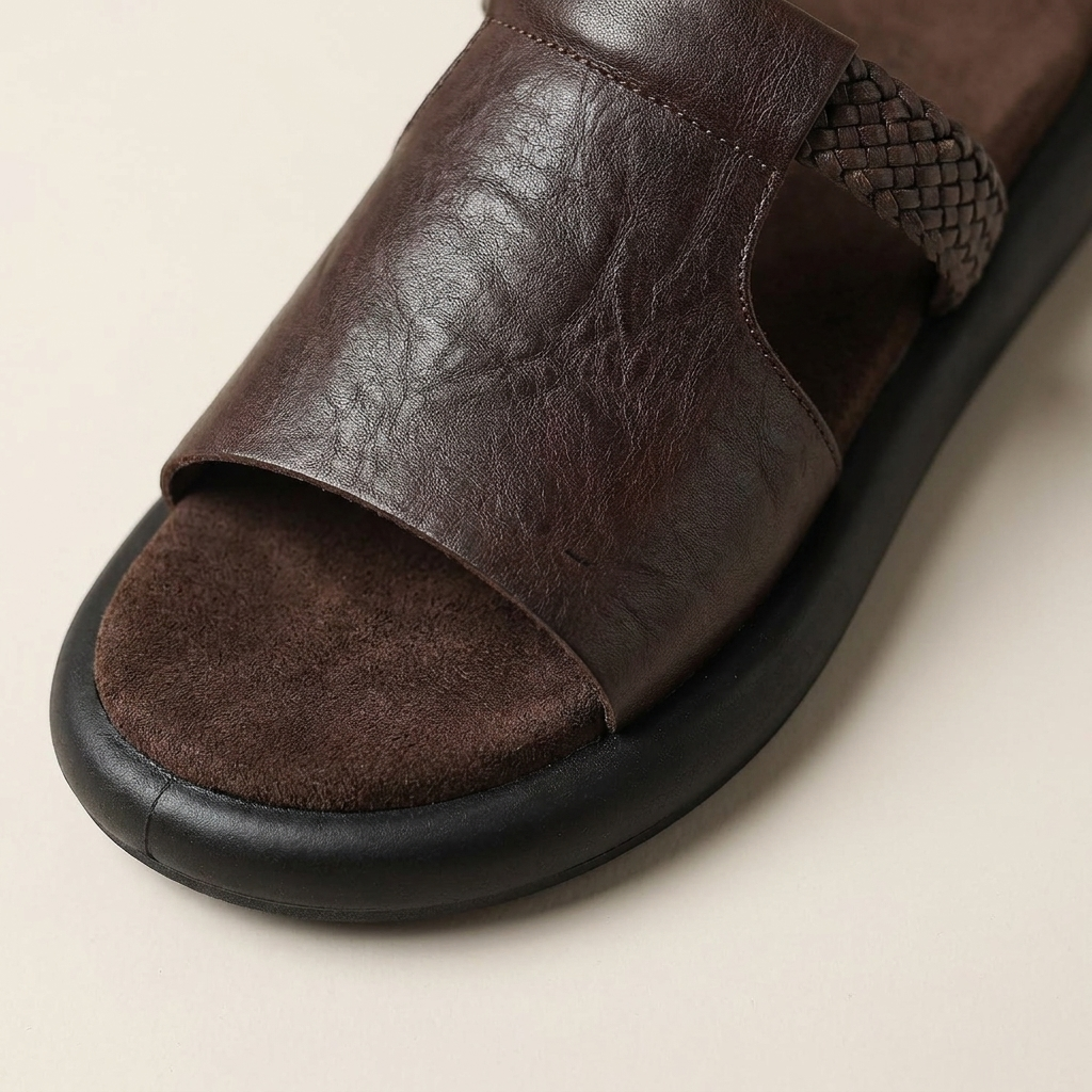 Women's Vegan Leather Open-Toe Slide Sandals – pair view | Hensley London