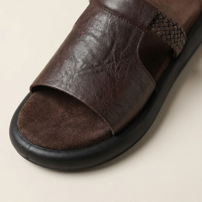 Women's Vegan Leather Open-Toe Slide Sandals – pair view | Hensley London