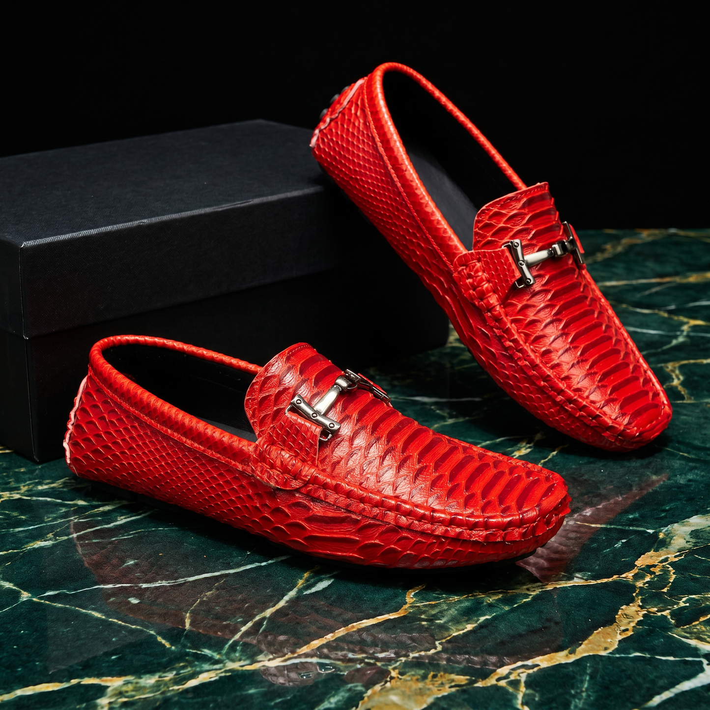 Men's Sculpted Leather Loafers in Red – front view | Hensley London