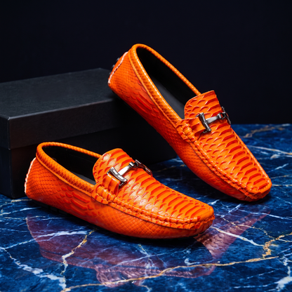 Men's Sculpted Leather Loafers in Orange – front view | Hensley London