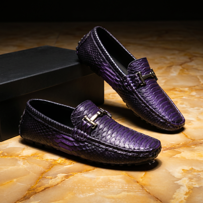 Men's Sculpted Leather Loafers in Purple – front view | Hensley London