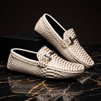 Men's Sculpted Leather Loafers in White – front view | Hensley London