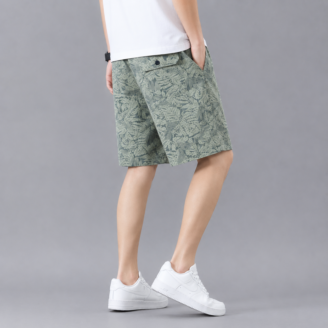 Men's Lightweight Tropical Print Shorts – fabric detail view | Hensley London