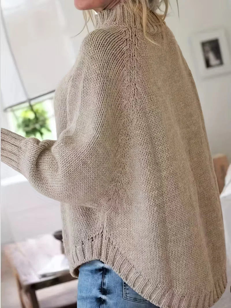 Women's Oversized Cable-Knit Turtleneck Sweater – additional product view | Hensley London