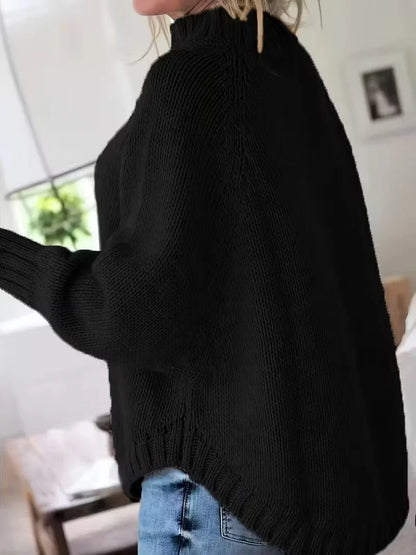 Women's Oversized Cable-Knit Turtleneck Sweater – additional product view | Hensley London