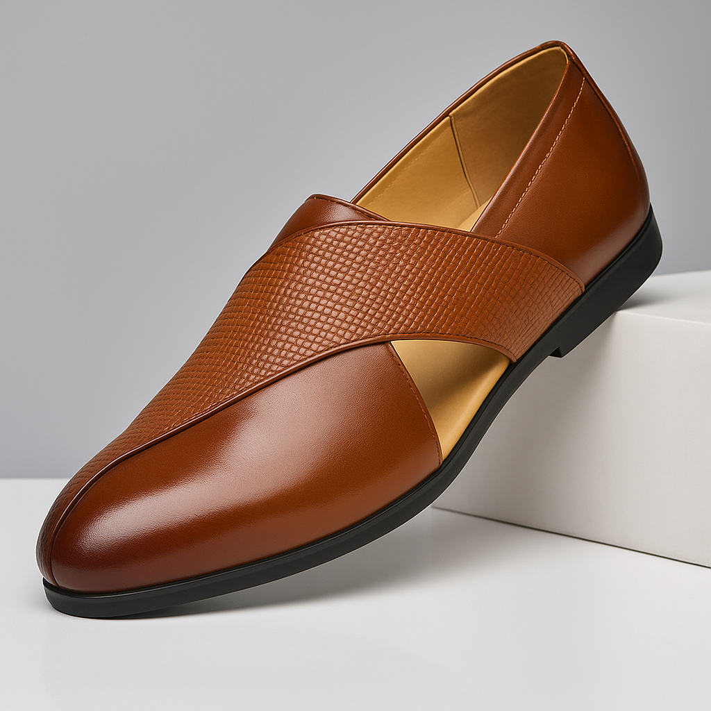 Men's Genuine Leather Penny Loafers in Brown – front view | Hensley London