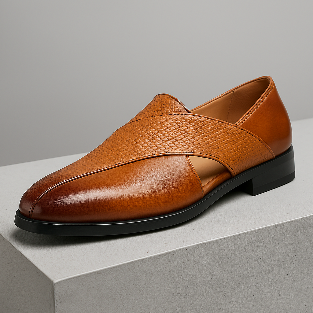 Men's Genuine Leather Penny Loafers in Brown – side view | Hensley London