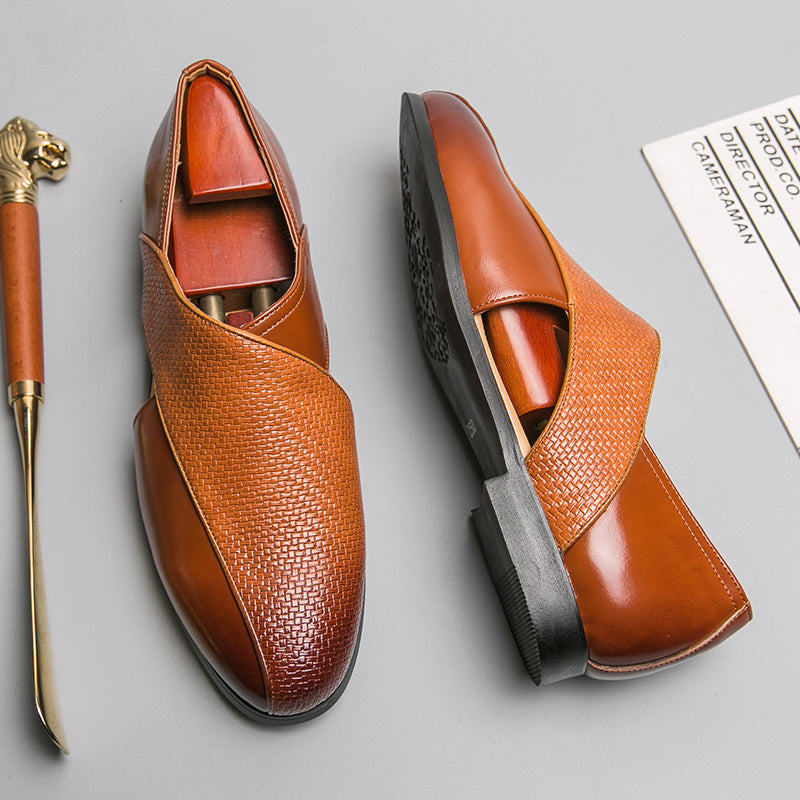 Men's Genuine Leather Penny Loafers in Brown – top view | Hensley London