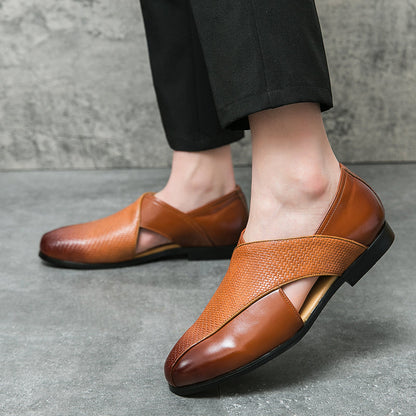 Men's Genuine Leather Penny Loafers in Black – front view | Hensley London