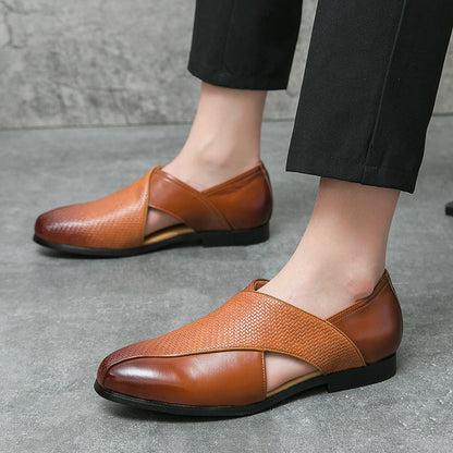 Men's Genuine Leather Penny Loafers in Black – side view | Hensley London