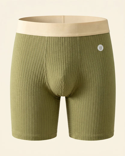 Men's Ribbed Cotton Boxer Briefs in Soft Utility Trio – waistband detail | Hensley London