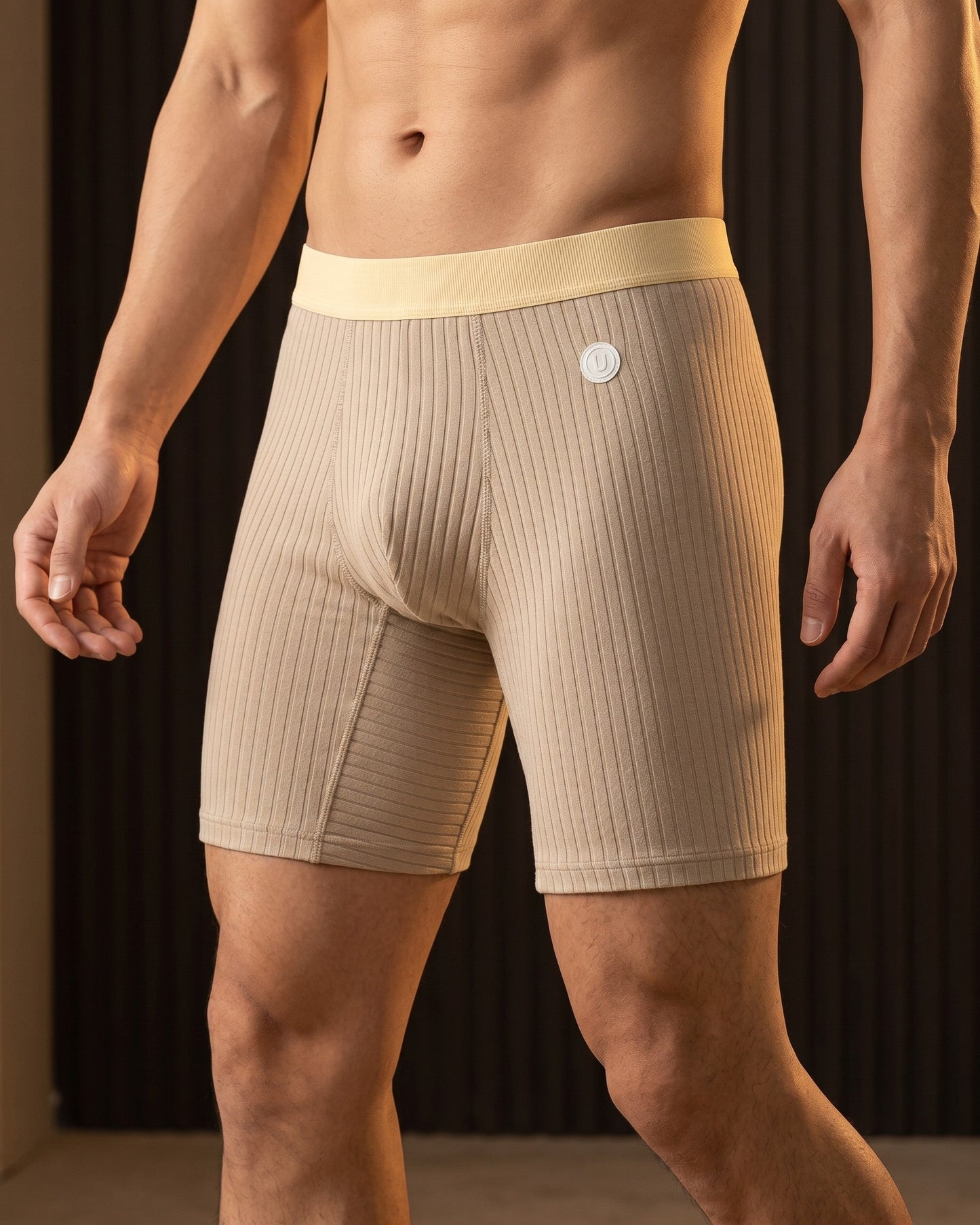 Men's Ribbed Cotton Boxer Briefs in Warm Balance Trio – fabric close-up | Hensley London