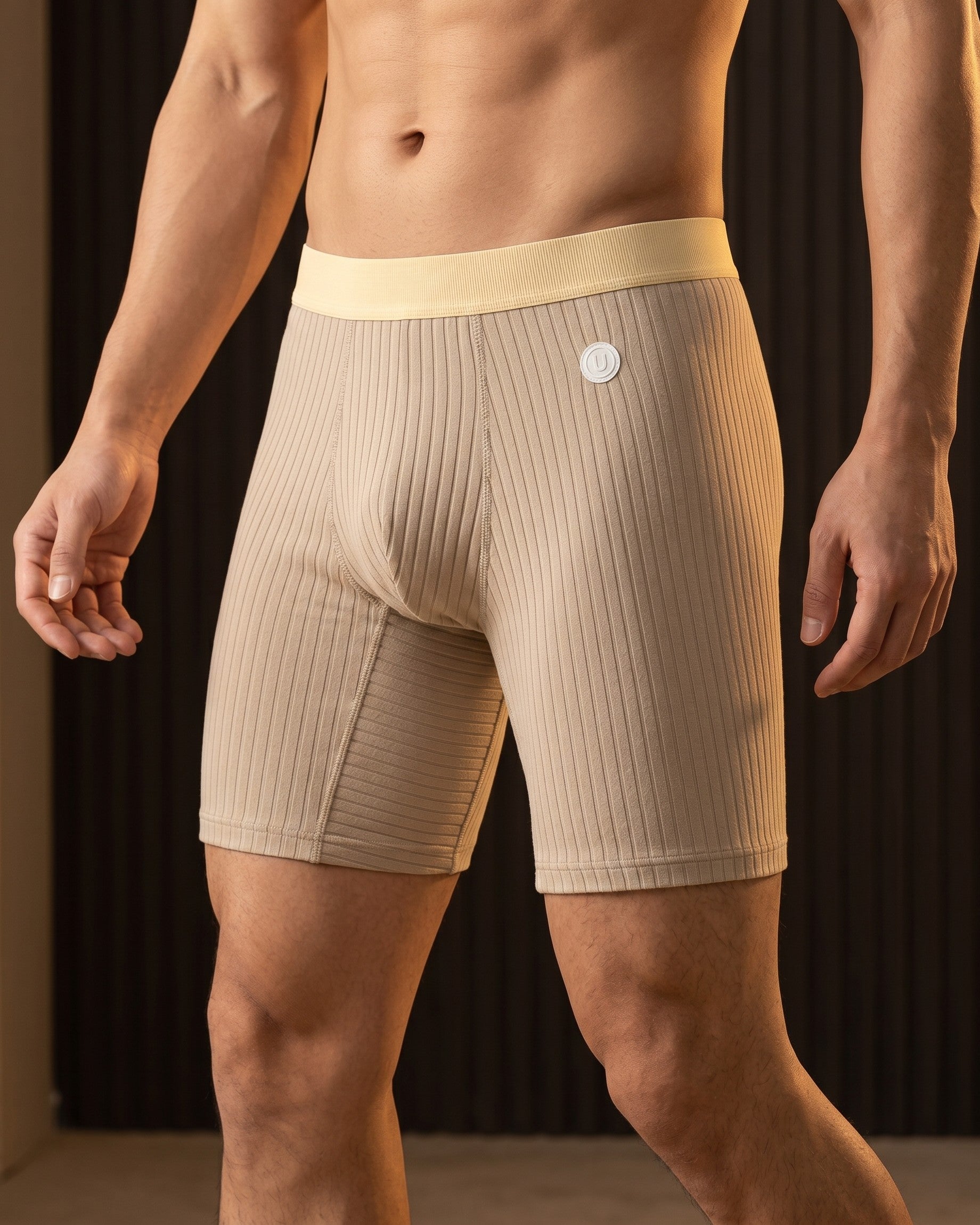 Men's Ribbed Cotton Boxer Briefs in Warm Balance Trio – fabric close-up | Hensley London