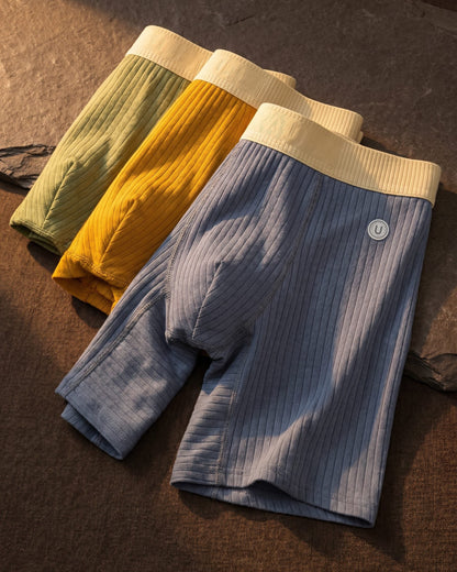 Men's Ribbed Cotton Boxer Briefs in Grounded Trio – side view | Hensley London