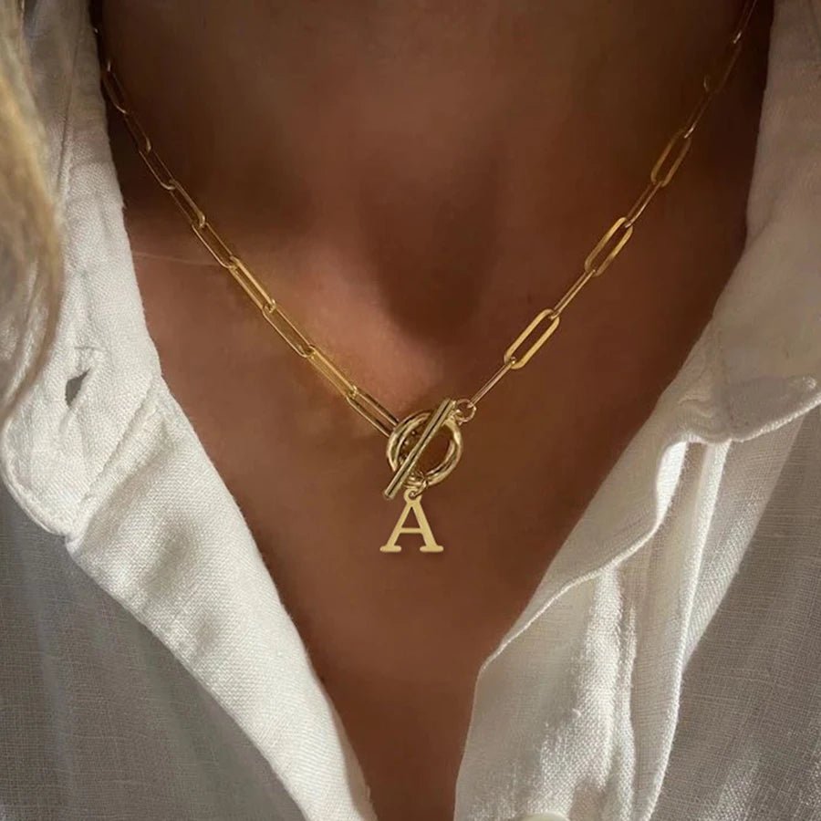 Paperclip Chain Initial Necklace with Circle Lock Clasp – Personalized Jewelry for Women, 45cm 1