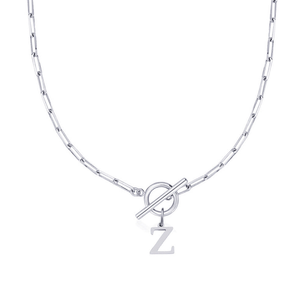 Paperclip Chain Initial Necklace with Circle Lock Clasp – Personalized Jewelry for Women, 45cm 15
