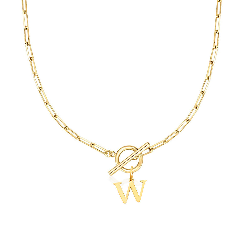 Paperclip Chain Initial Necklace with Circle Lock Clasp – Personalized Jewelry for Women, 45cm 17
