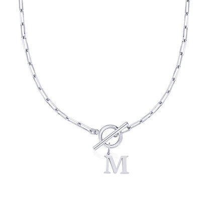 Paperclip Chain Initial Necklace with Circle Lock Clasp – Personalized Jewelry for Women, 45cm 18