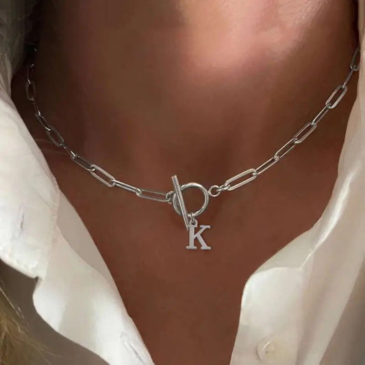 Paperclip Chain Initial Necklace with Circle Lock Clasp – Personalized Jewelry for Women, 45cm 2