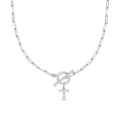 Paperclip Chain Initial Necklace with Circle Lock Clasp – Personalized Jewelry for Women, 45cm 21