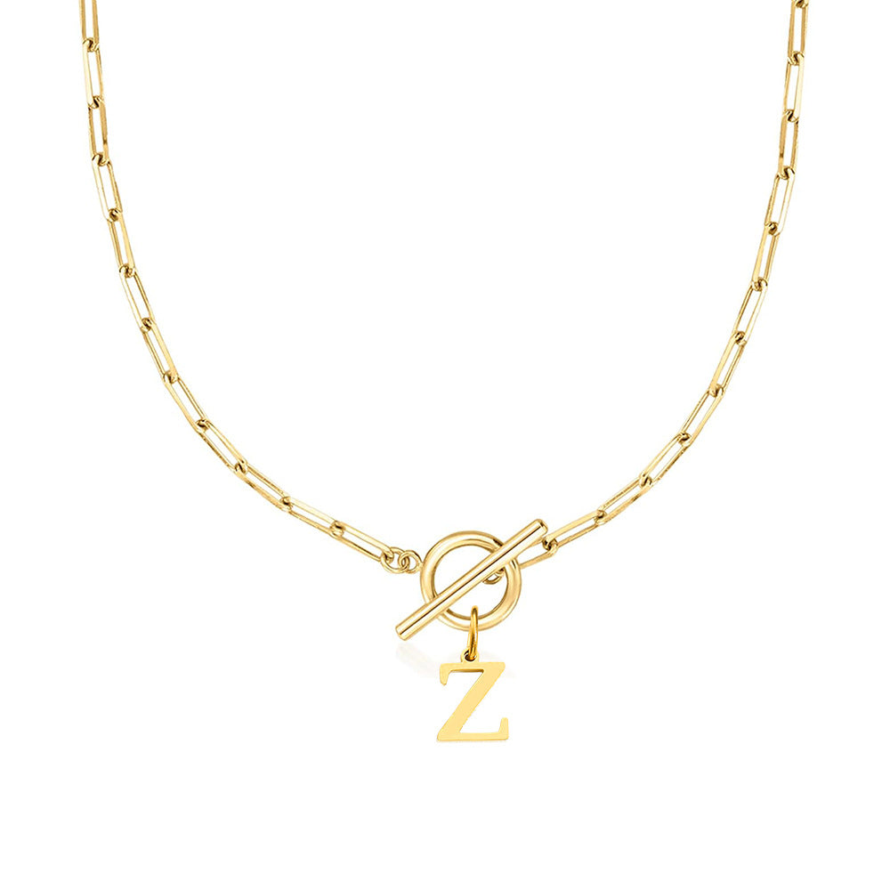 Paperclip Chain Initial Necklace with Circle Lock Clasp – Personalized Jewelry for Women, 45cm 24