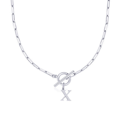 Paperclip Chain Initial Necklace with Circle Lock Clasp – Personalized Jewelry for Women, 45cm 26