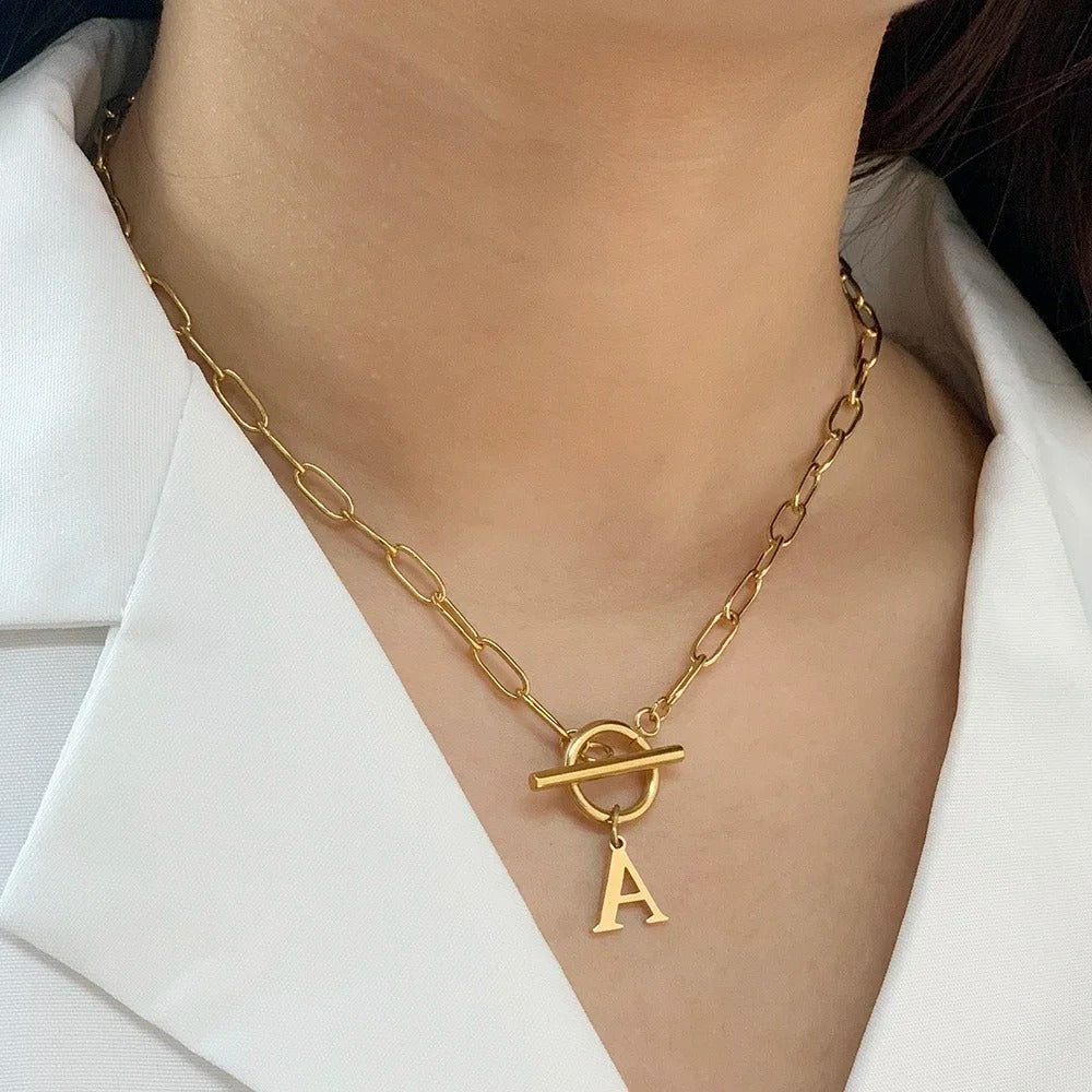 Paperclip Chain Initial Necklace with Circle Lock Clasp – Personalized Jewelry for Women, 45cm 3