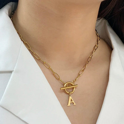 Paperclip Chain Initial Necklace with Circle Lock Clasp – Personalized Jewelry for Women, 45cm 3