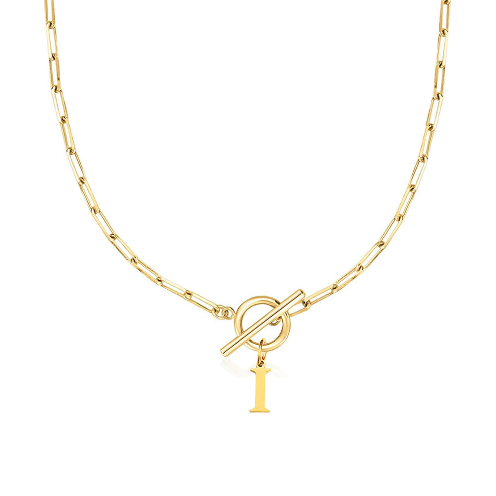 Paperclip Chain Initial Necklace with Circle Lock Clasp – Personalized Jewelry for Women, 45cm 36
